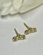 Triple Cubic Zirconia Gold Stud Earrings
