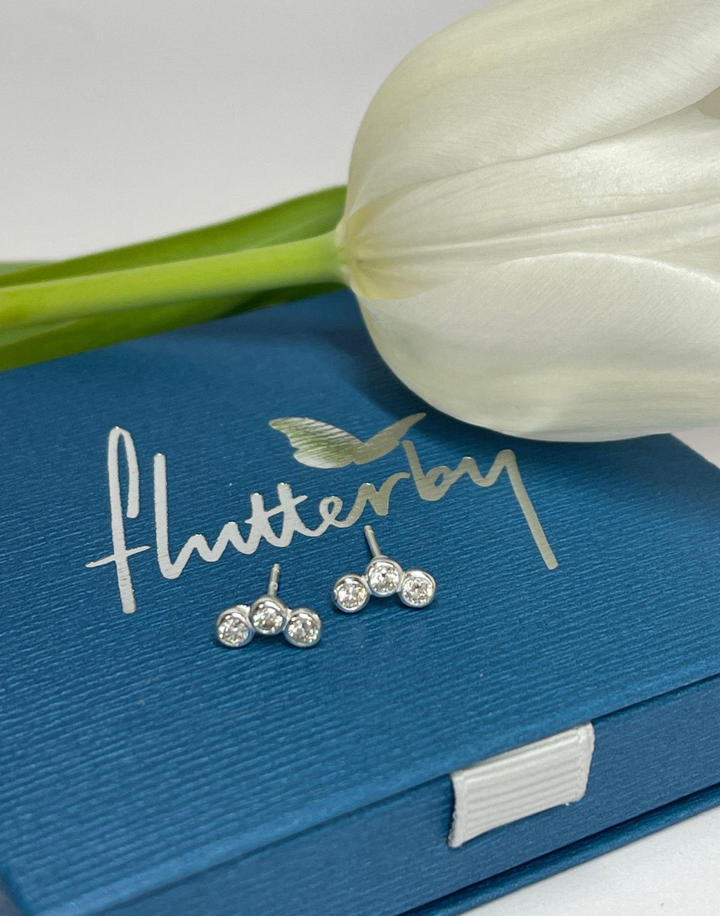 Triple Cubic Zirconia Silver Stud Earrings