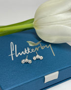 Triple Cubic Zirconia Silver Stud Earrings