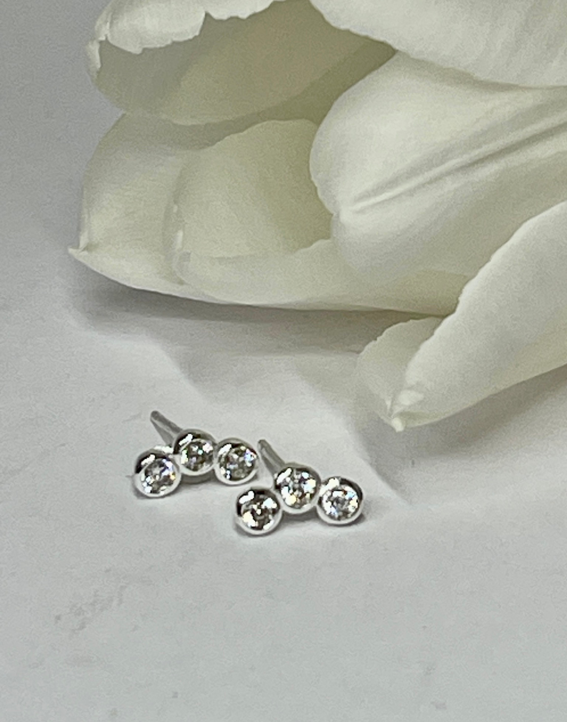 Triple Cubic Zirconia Silver Stud Earrings