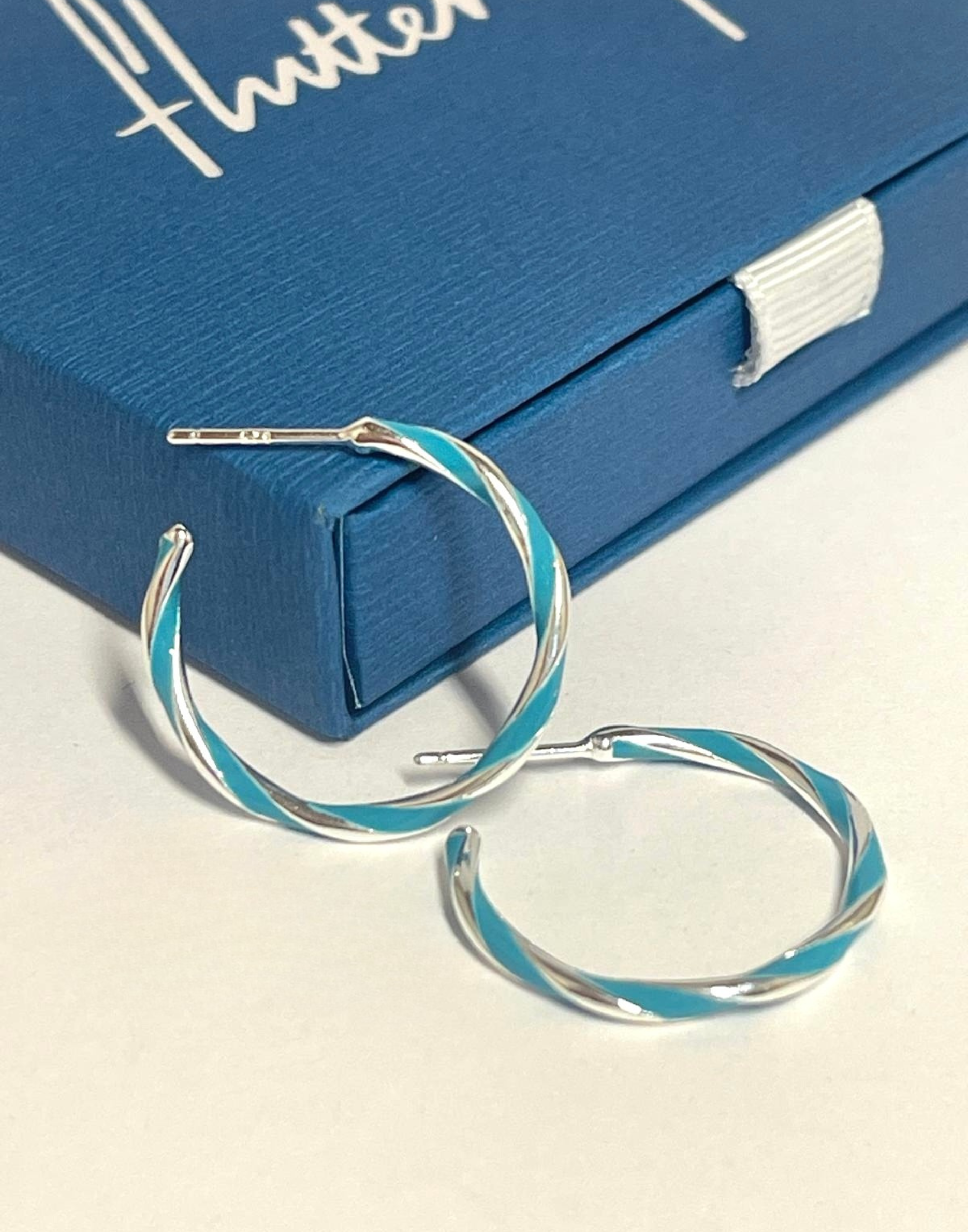 Turquoise Candy Stripe Hoop Earrings