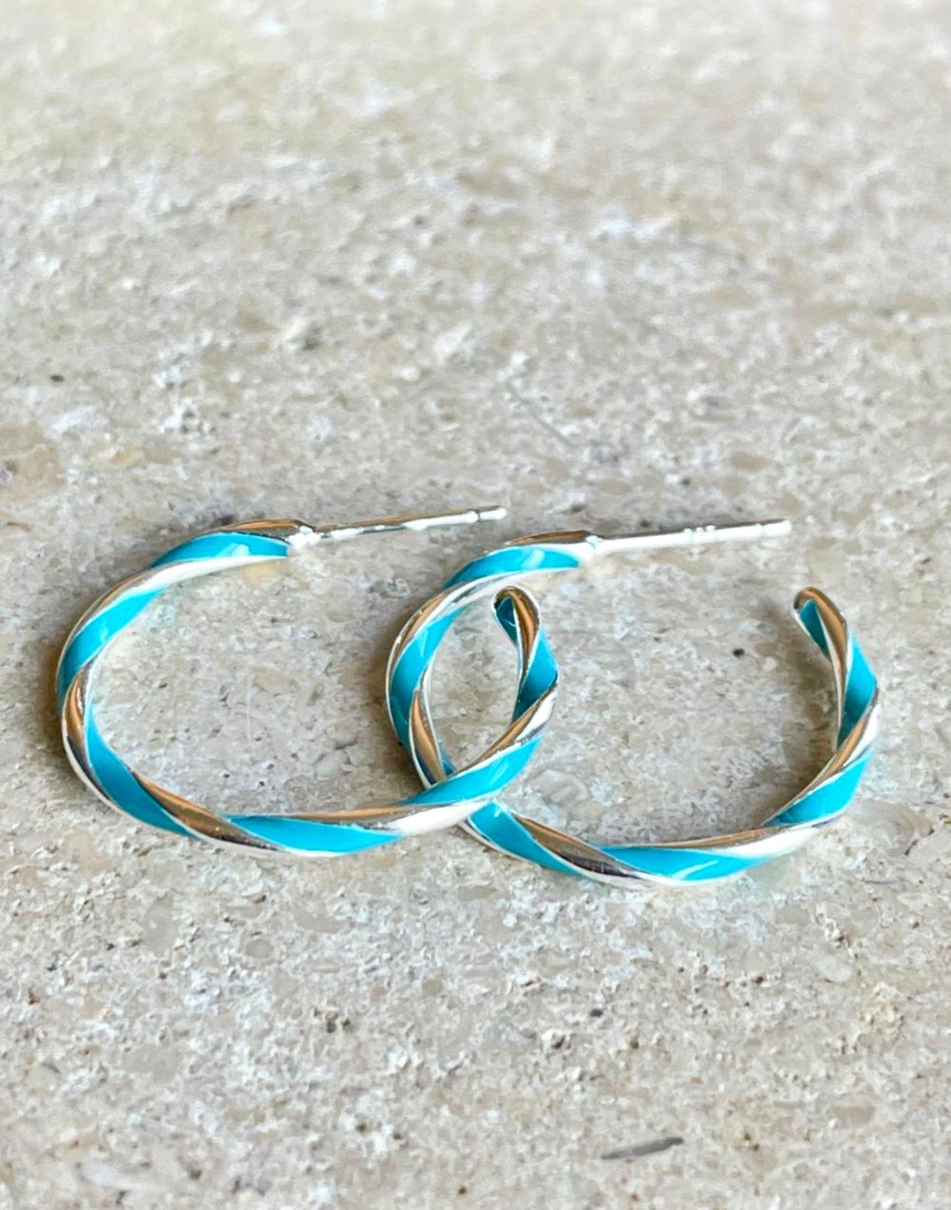 Turquoise Candy Stripe Hoop Earrings