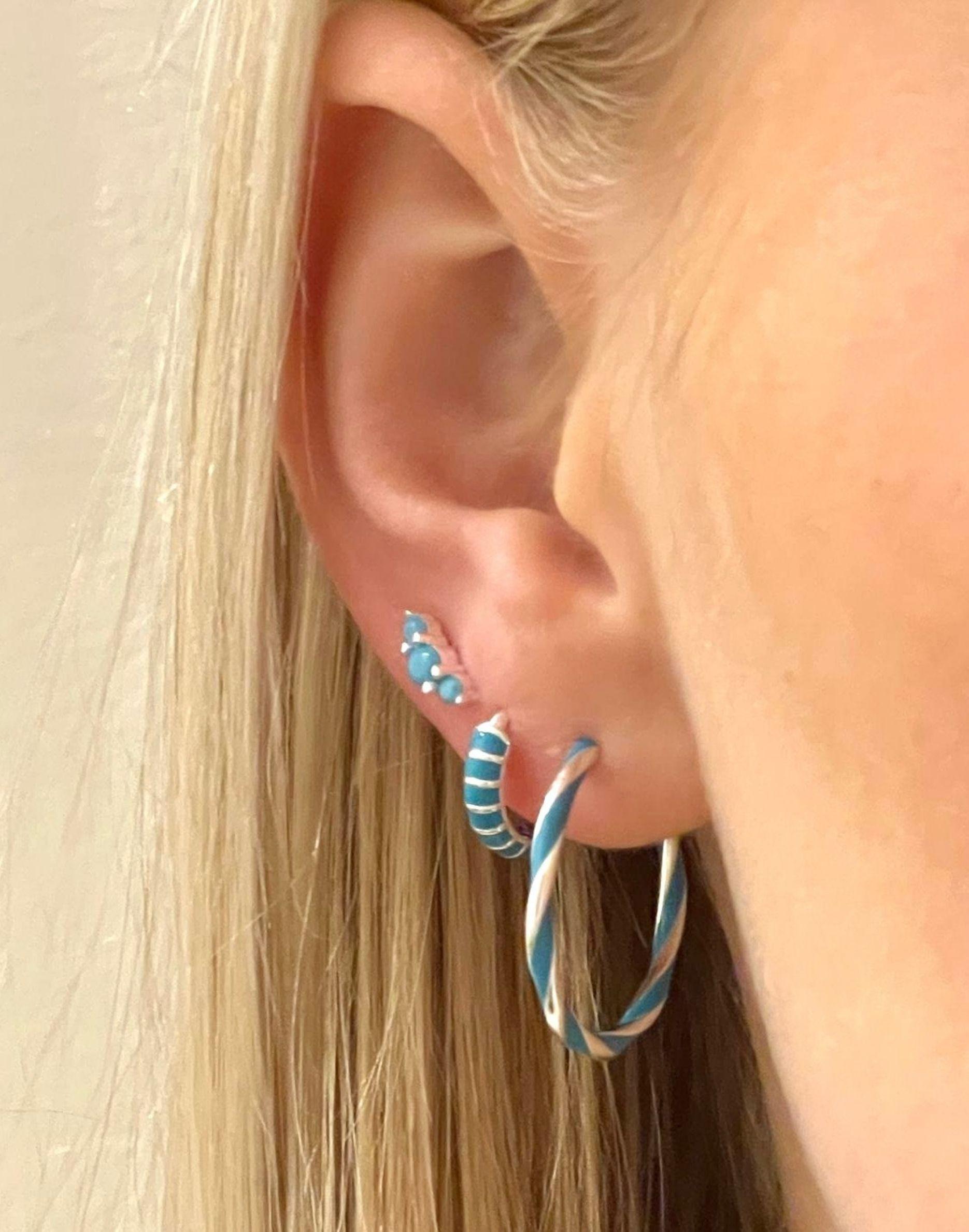 Turquoise Candy Stripe Hoop Earrings