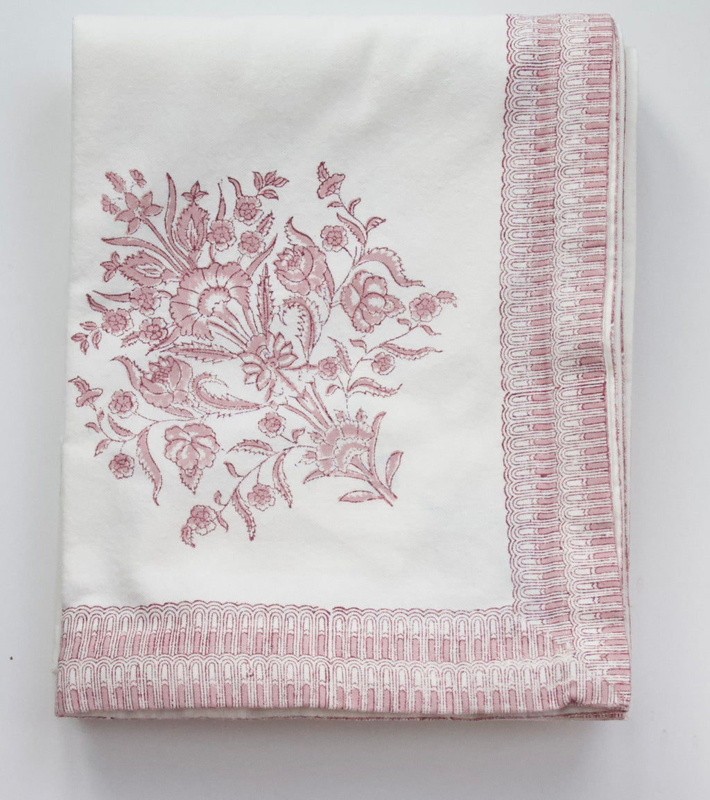 Extra Large Varmala Rose Block Printed Tablecloth