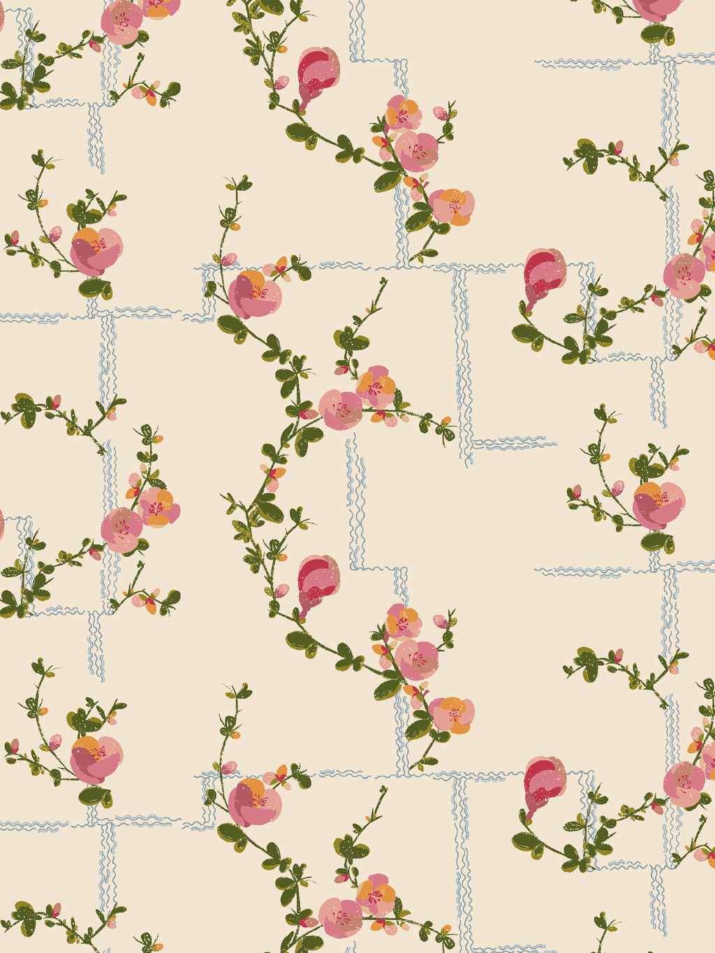 Coco - Wallpaper - Pink on Beige