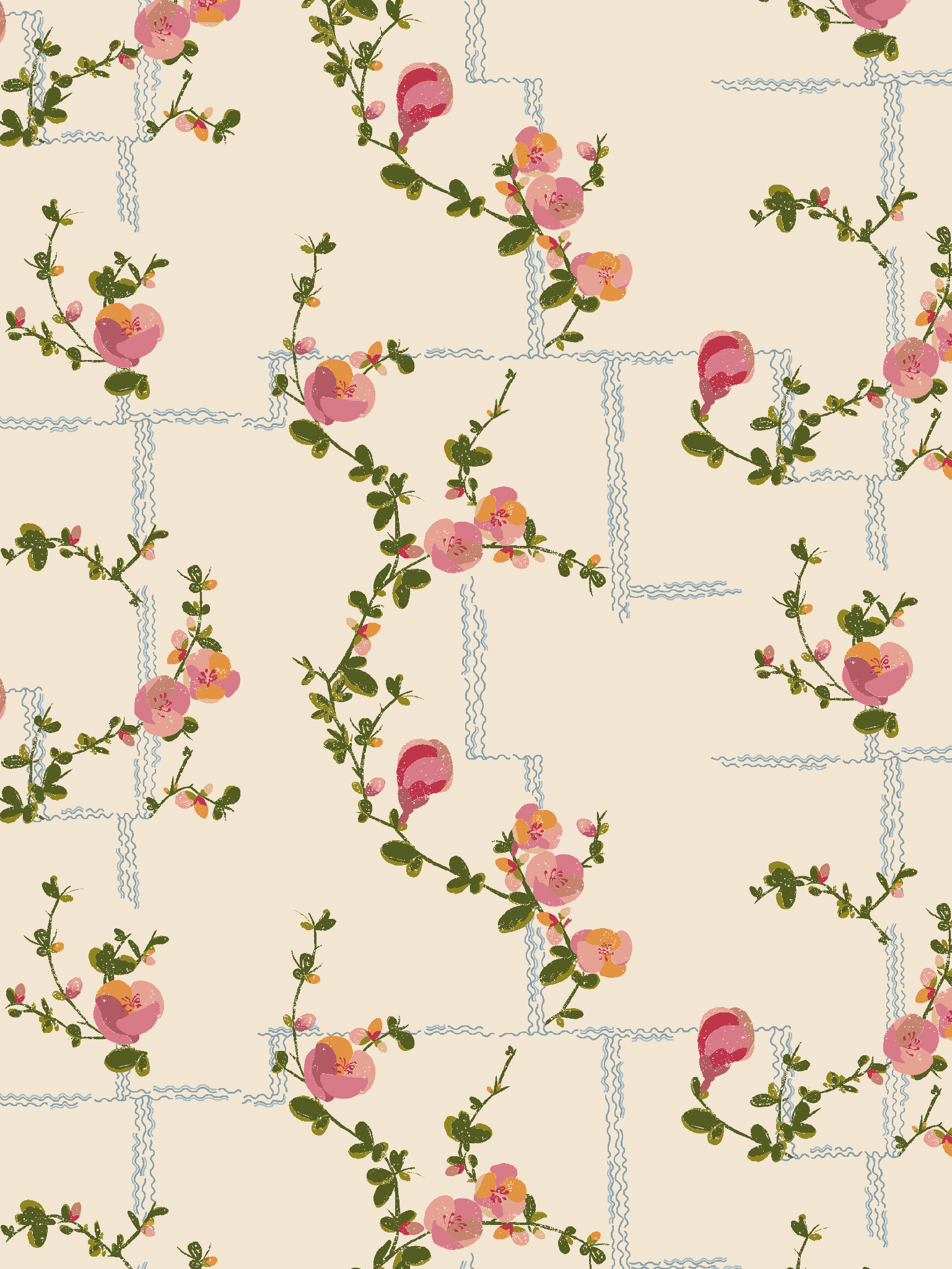 Coco - Wallpaper - Pink on Beige