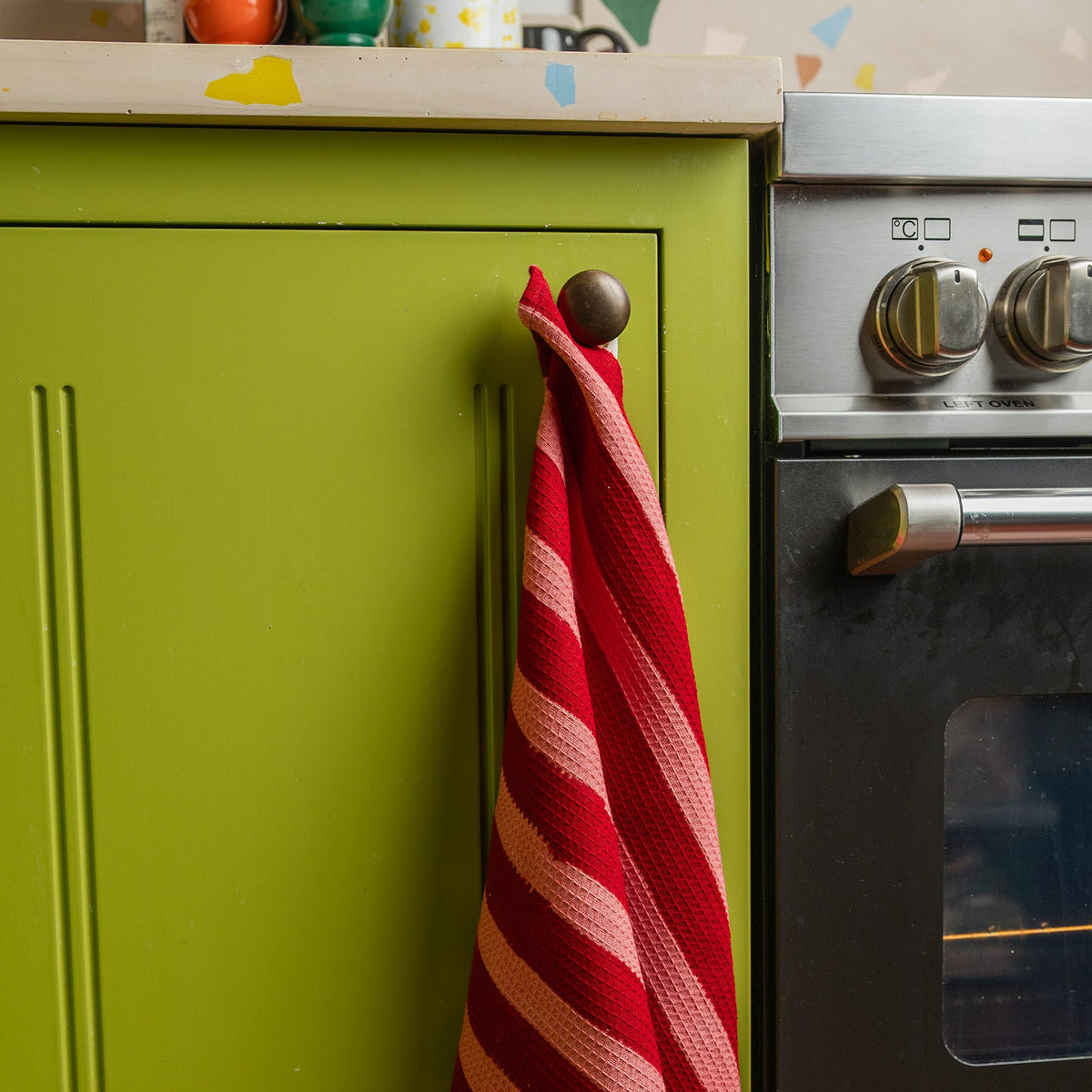 NEW WIDE STRIPE OLIVE tea towel