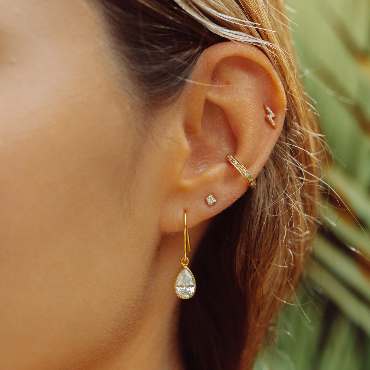 Tear Drop Earrings in Gold with Zirconia