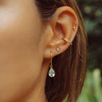 Tear Drop Earrings in Gold with Sky Blue Topaz