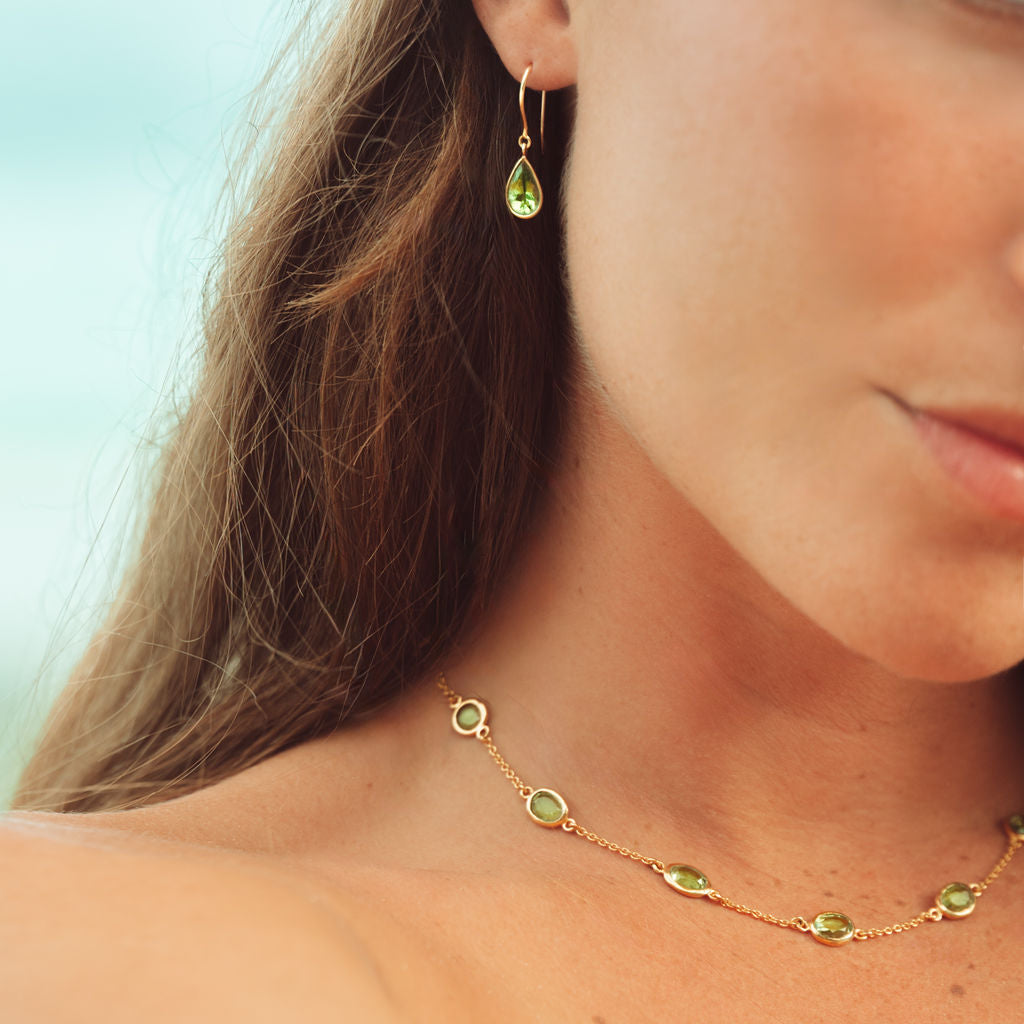 Tear Drop Earrings in Gold with Peridot