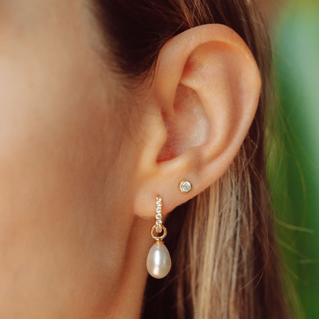 Pearl Drop with Crystal charm hoops