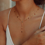 The Y Drop Necklace in Garnet