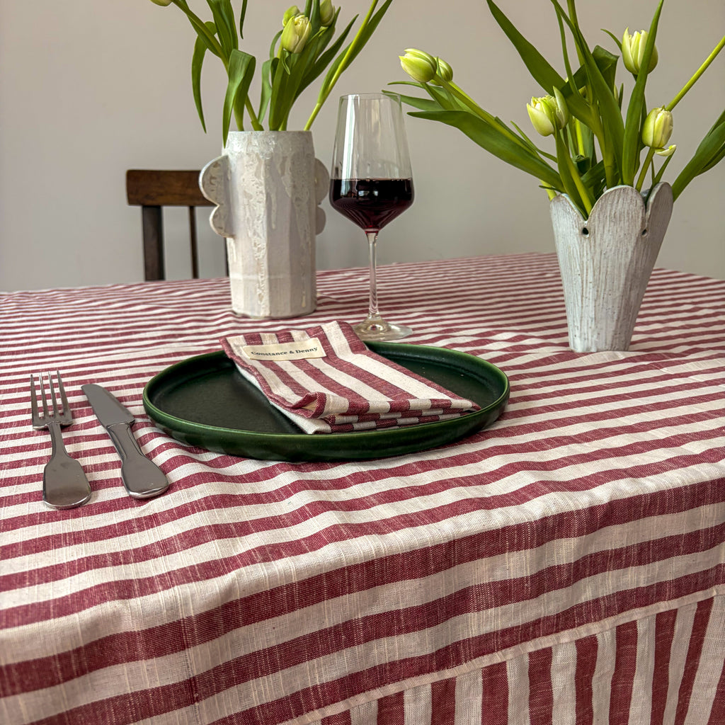 NEW WOVEN CLAY STRIPE TABLECLOTH – 100% Cotton