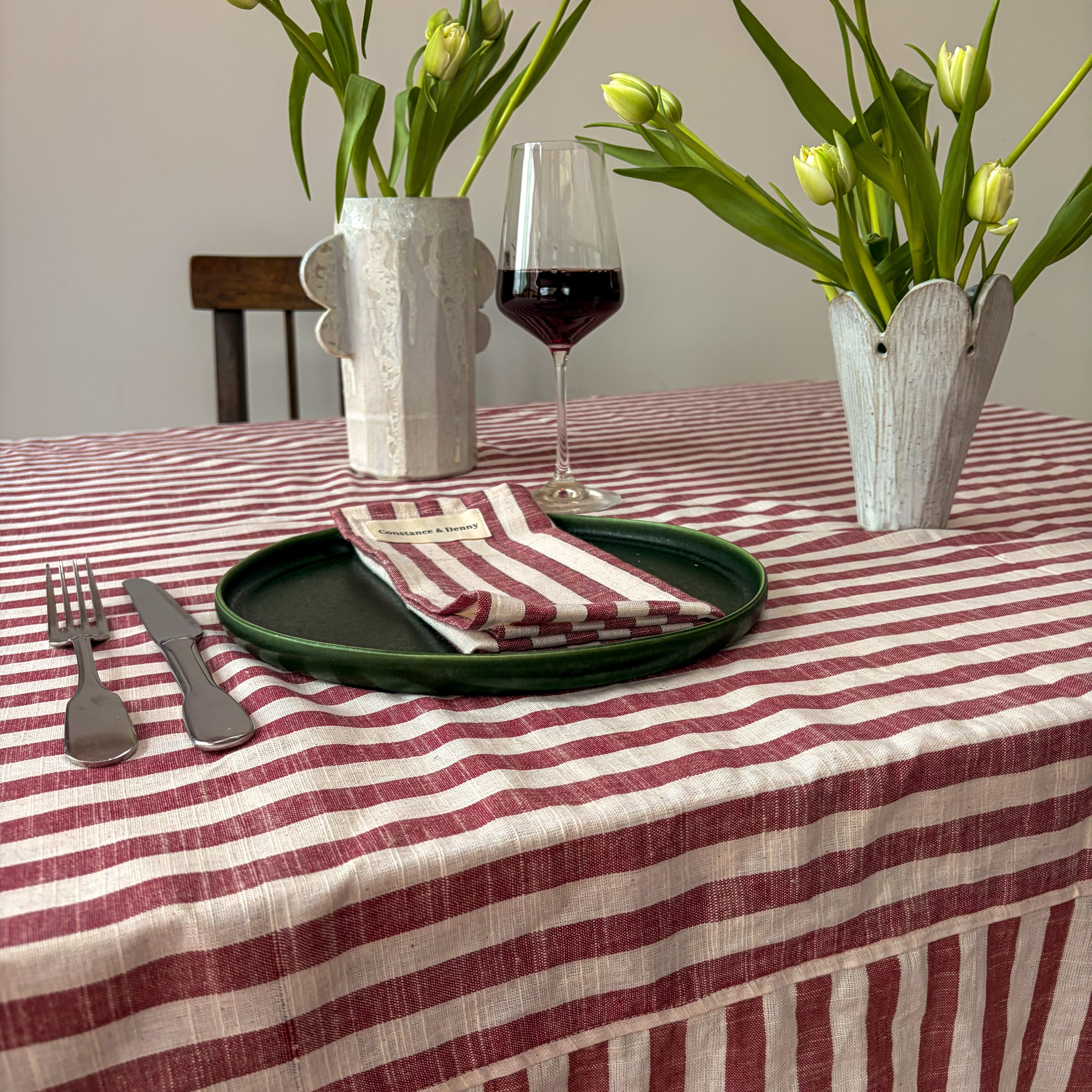 NEW WOVEN CLAY STRIPE TABLECLOTH – 100% Cotton