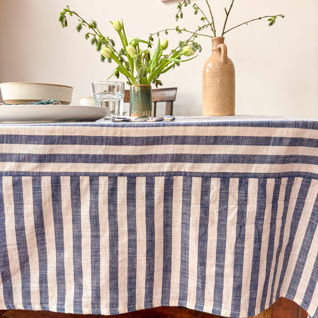 NEW WOVEN CLAY STRIPE TABLECLOTH – 100% Cotton