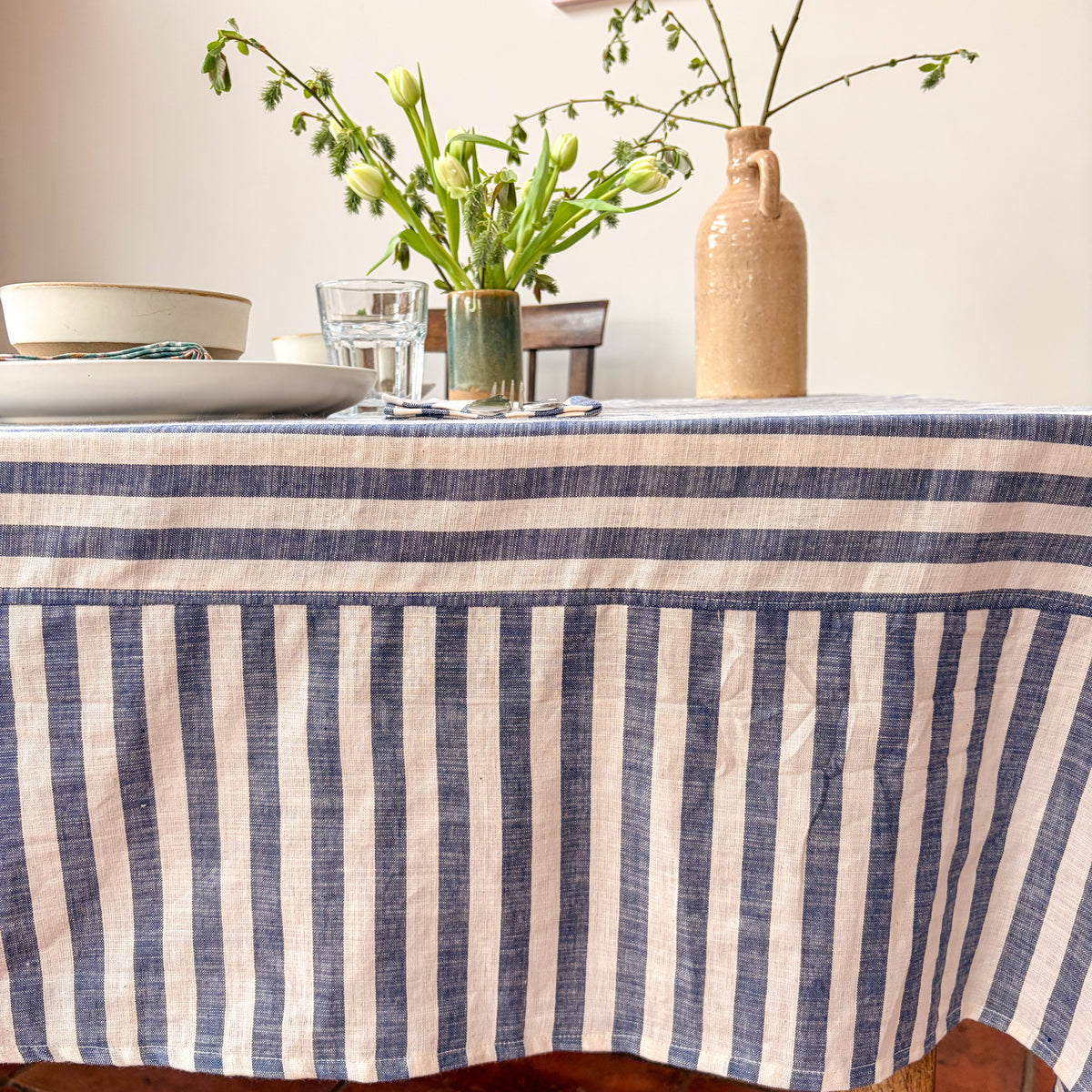 NEW WOVEN CLAY STRIPE TABLECLOTH – 100% Cotton