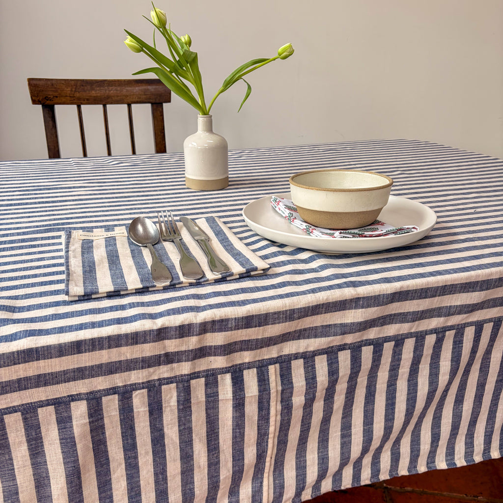 NEW WOVEN CLAY STRIPE TABLECLOTH – 100% Cotton