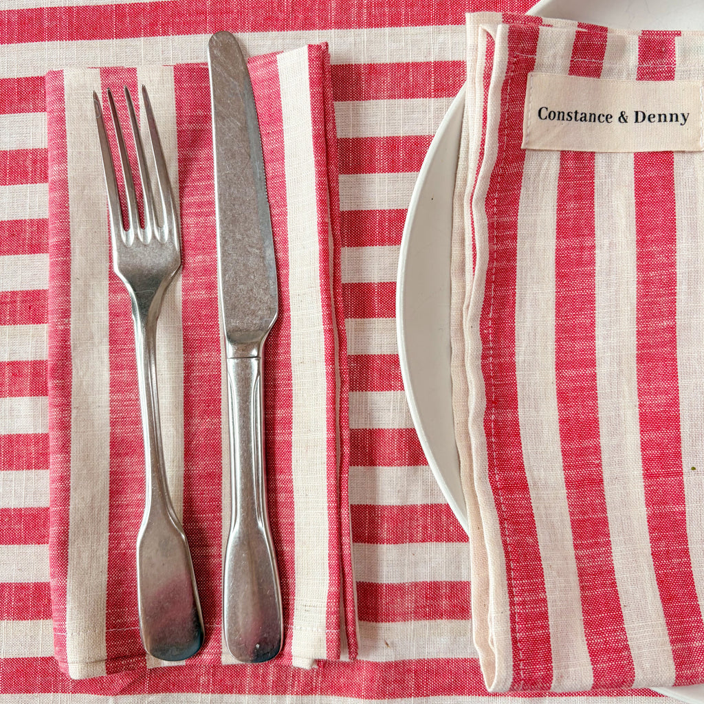 NEW WOVEN CLAY STRIPE TABLECLOTH – 100% Cotton
