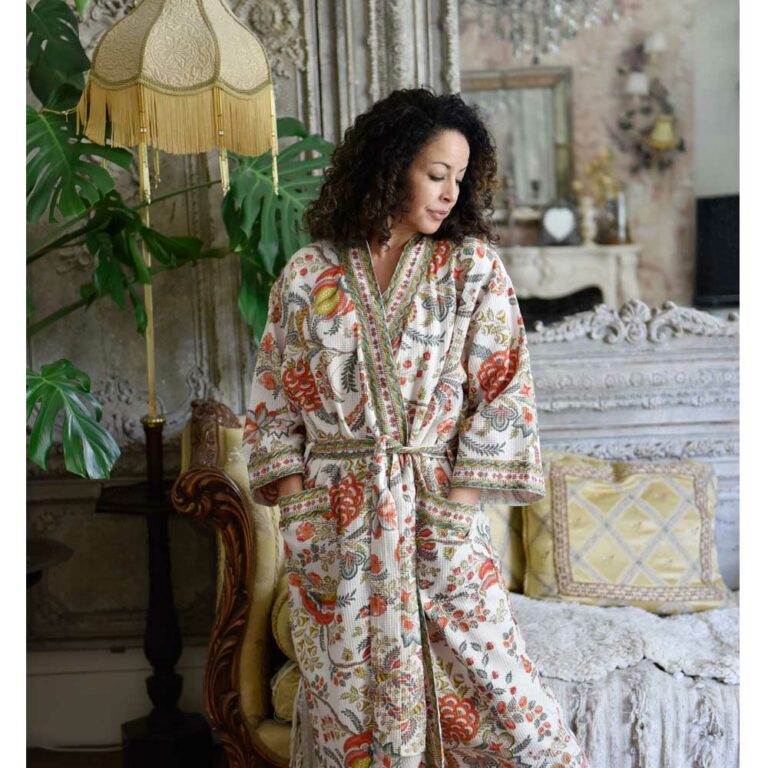 Floral Peach Waffle Dressing Gown