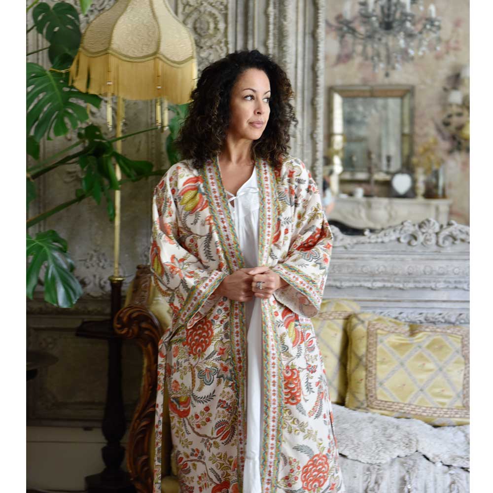 Floral Peach Waffle Dressing Gown