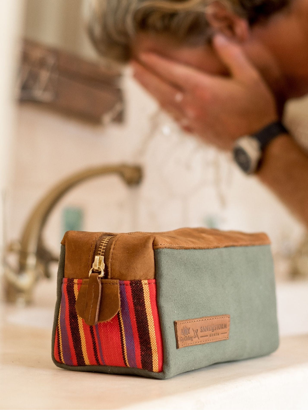 Canvas Safari Washbag - Khaki Green