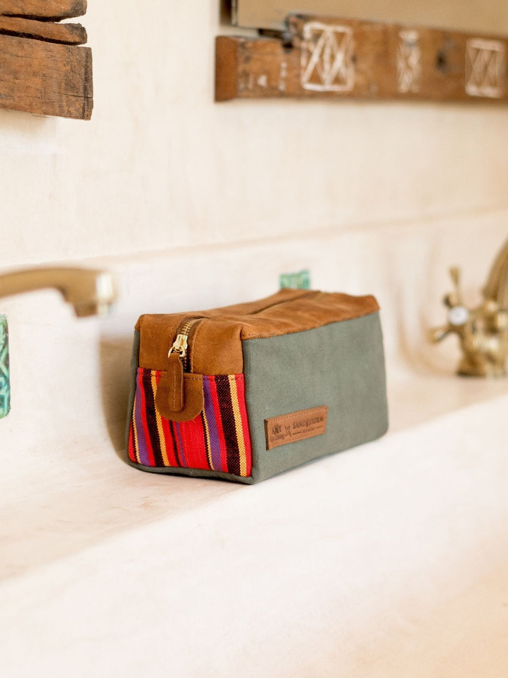 Canvas Safari Washbag - Khaki Green