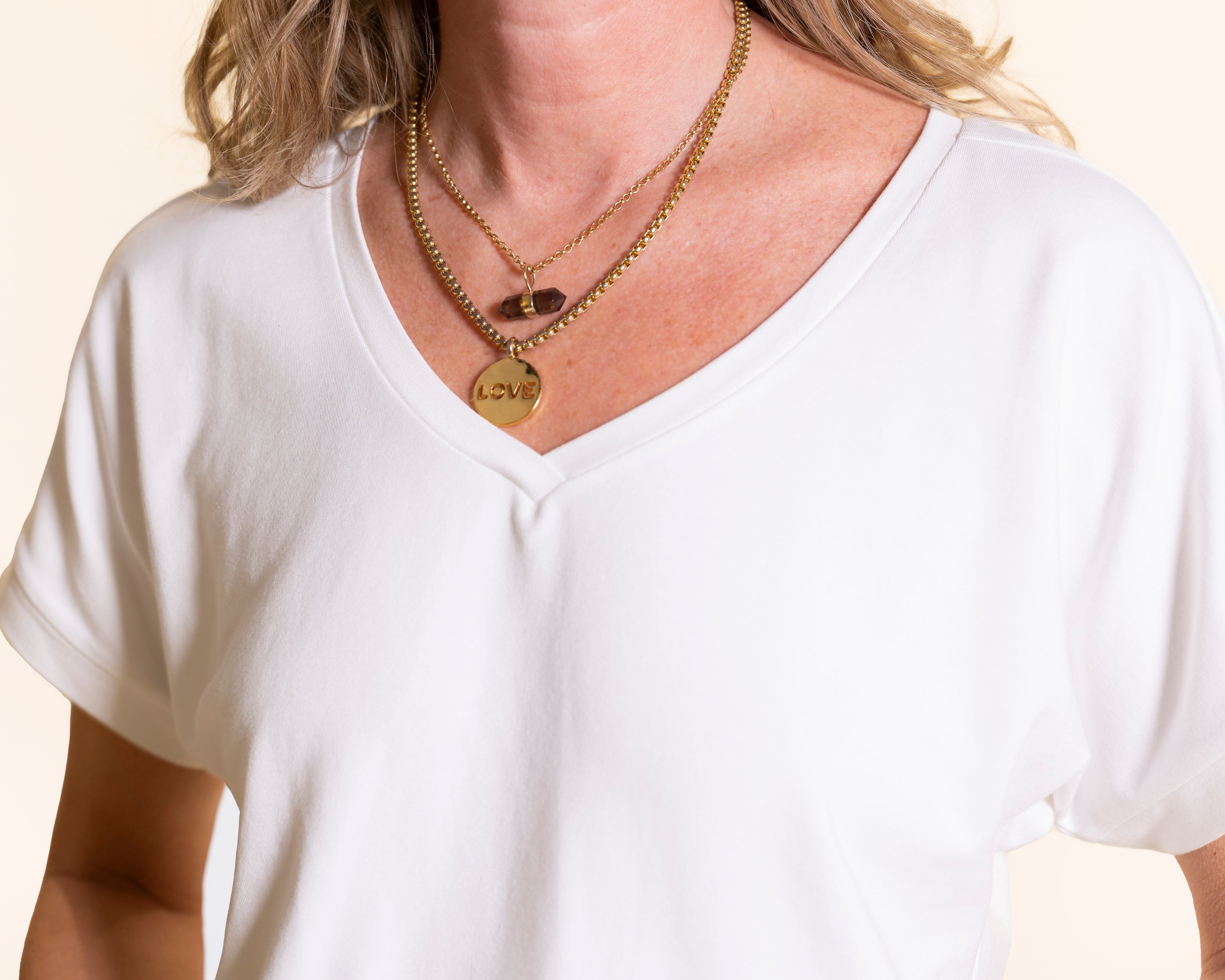 ATHENA v-neck, short sleeve top, warm white