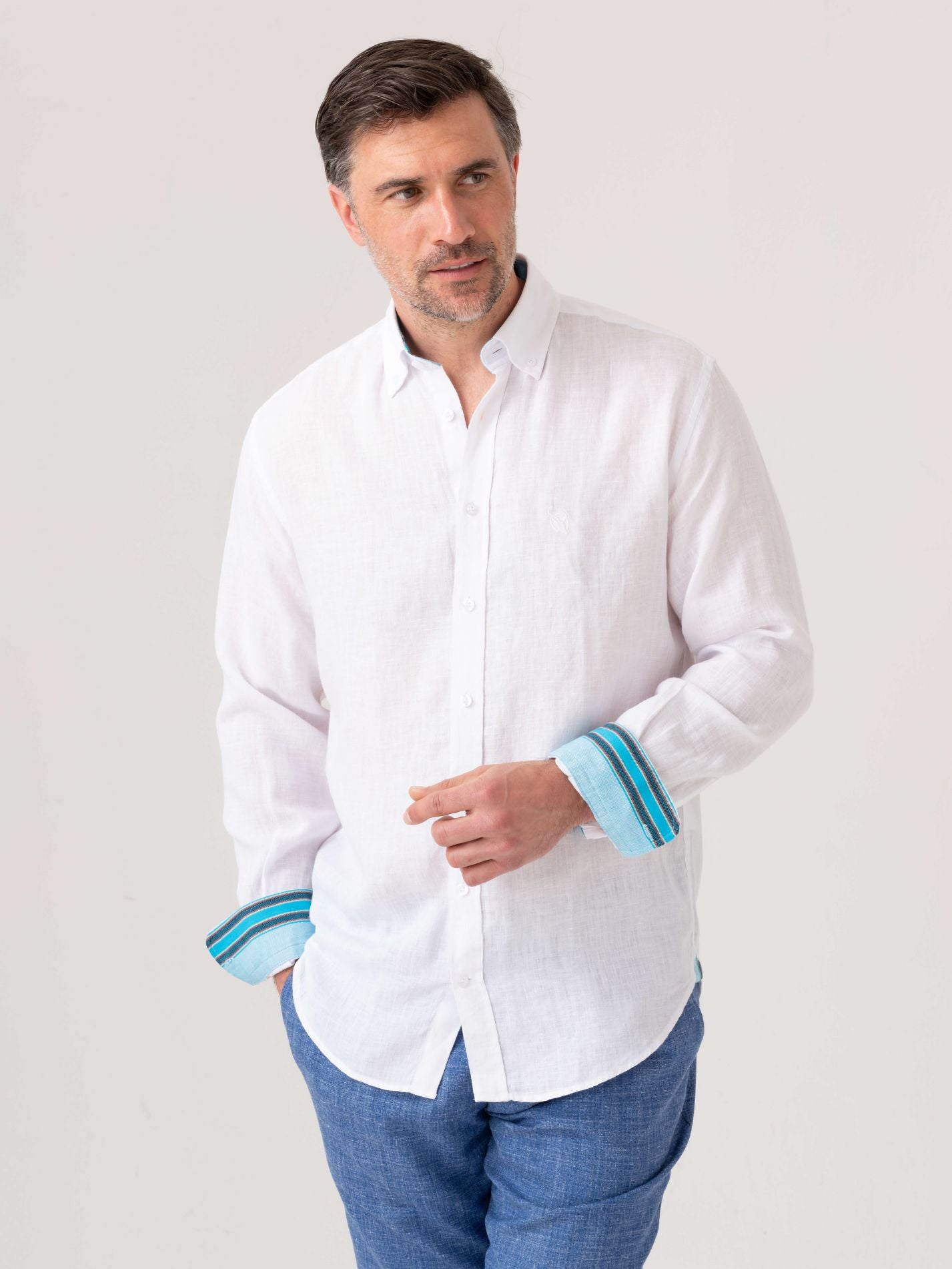 White Linen Shirt - Button Down Collar