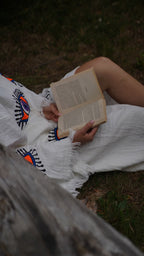 Long Cotton Robe: White with Orange Eye