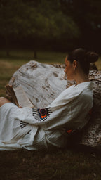 Long Cotton Robe: White with Orange Eye