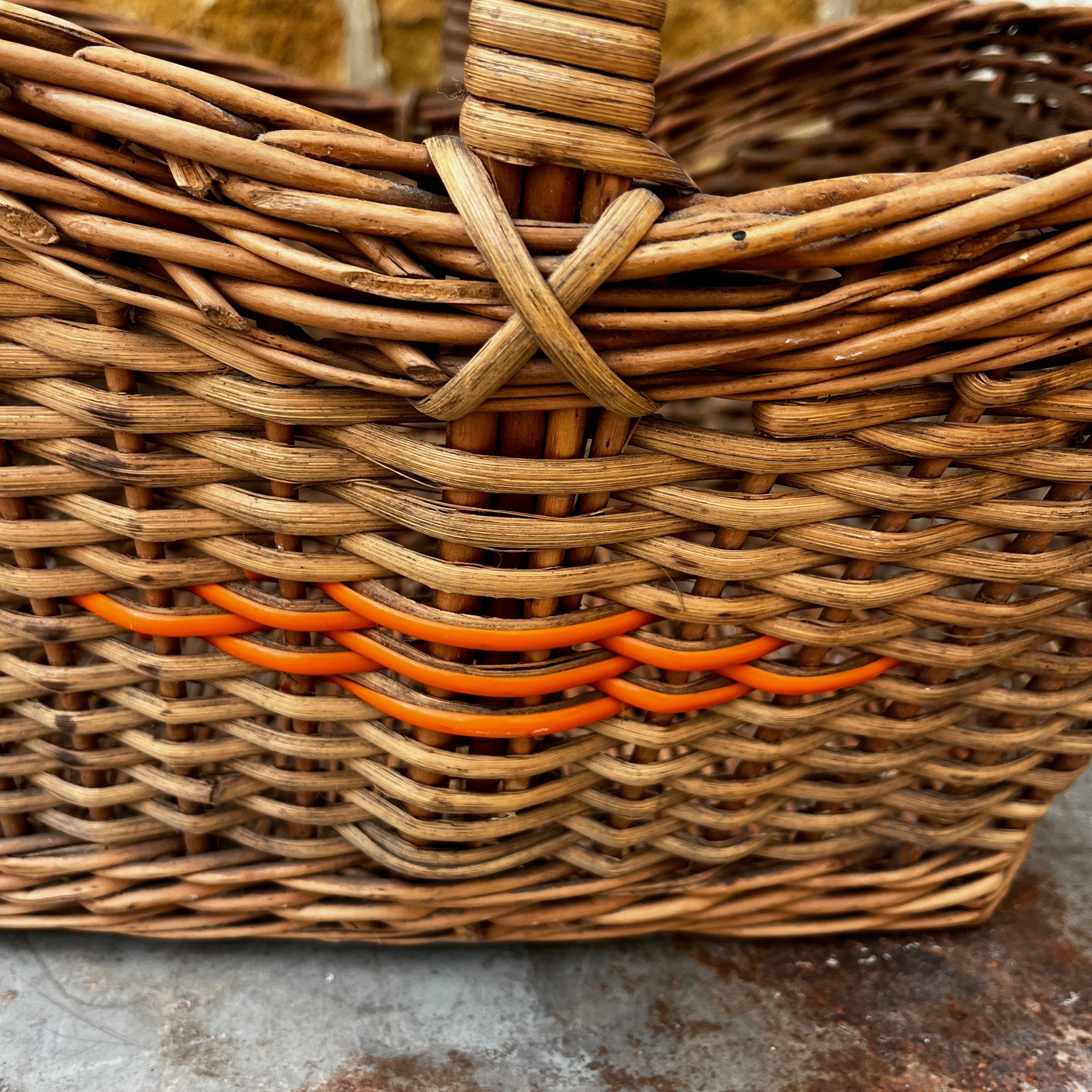 Vintage Wicker Basket with Orange Detailing