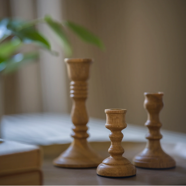 Wooden Set of 3 Chime Candleholders with Candles | Gift Set