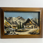 Vintage French Wooden Picture of Chalets