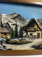 Vintage French Wooden Picture of Chalets