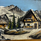Vintage French Wooden Picture of Chalets