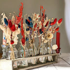 Wooden Tray With 5 Glass Bottle Bud Vases