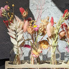 Wooden Tray With 5 Glass Bottle Bud Vases