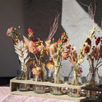 Wooden Tray With 5 Glass Bottle Bud Vases
