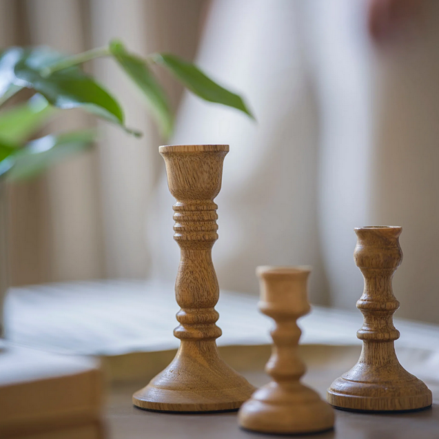 Wooden Set of 3 Chime Candleholders with Candles | Gift Set