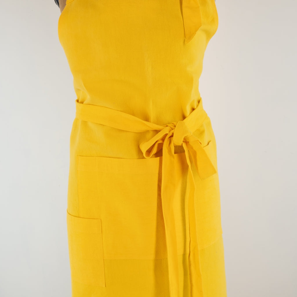Large Yellow cook's apron, dyed vintage French linen