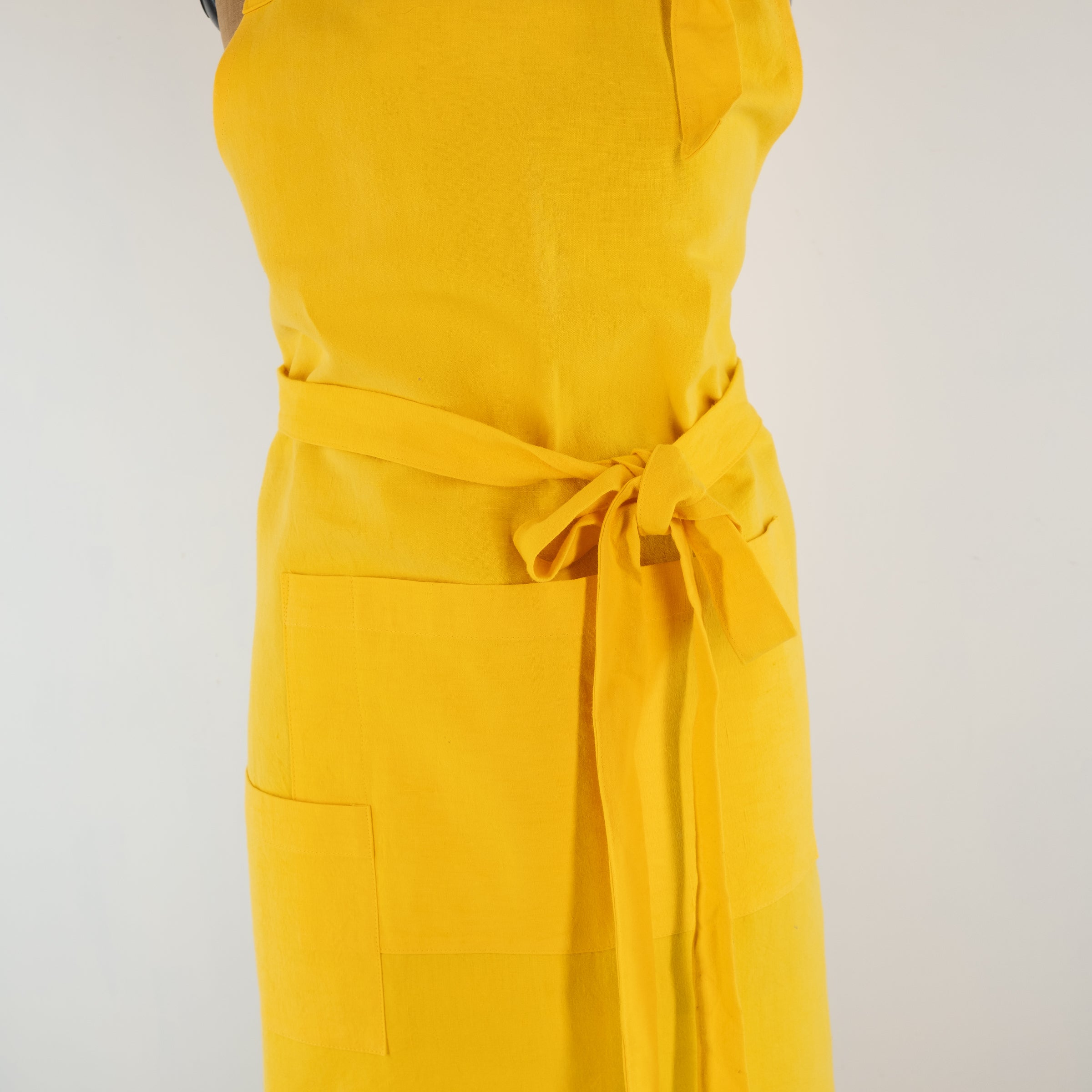 Large Yellow cook's apron, dyed vintage French linen