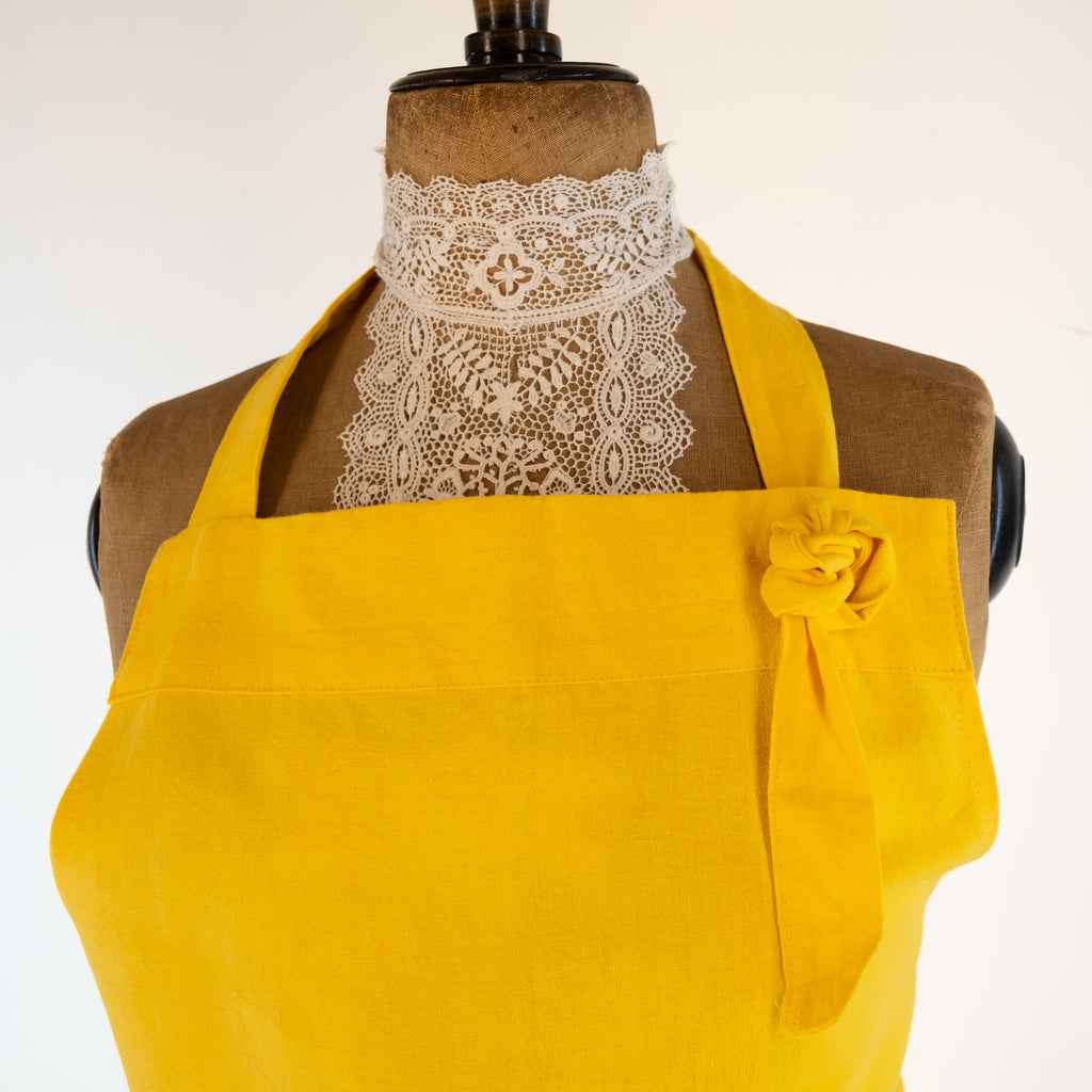 Large Yellow cook's apron, dyed vintage French linen