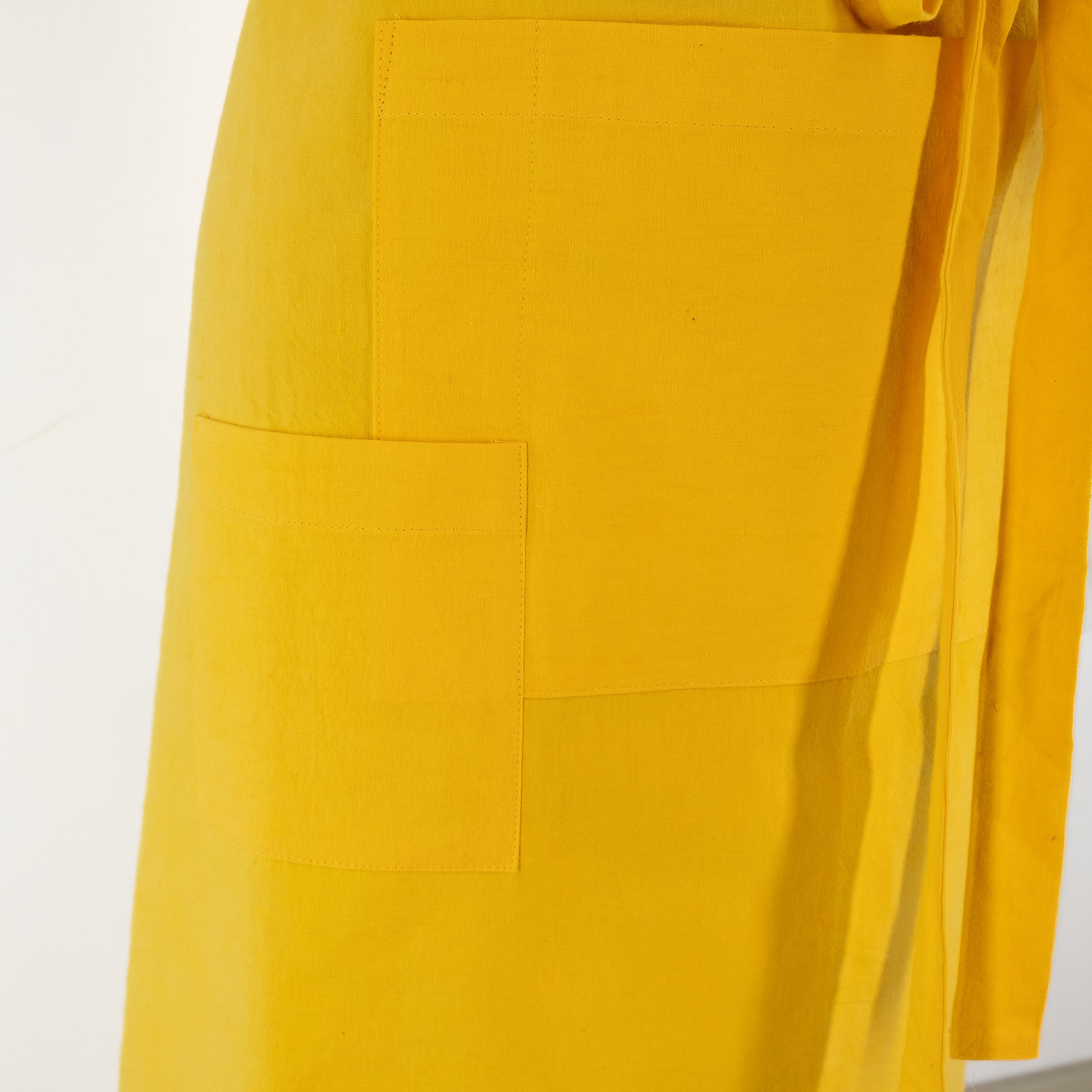 Large Yellow cook's apron, dyed vintage French linen