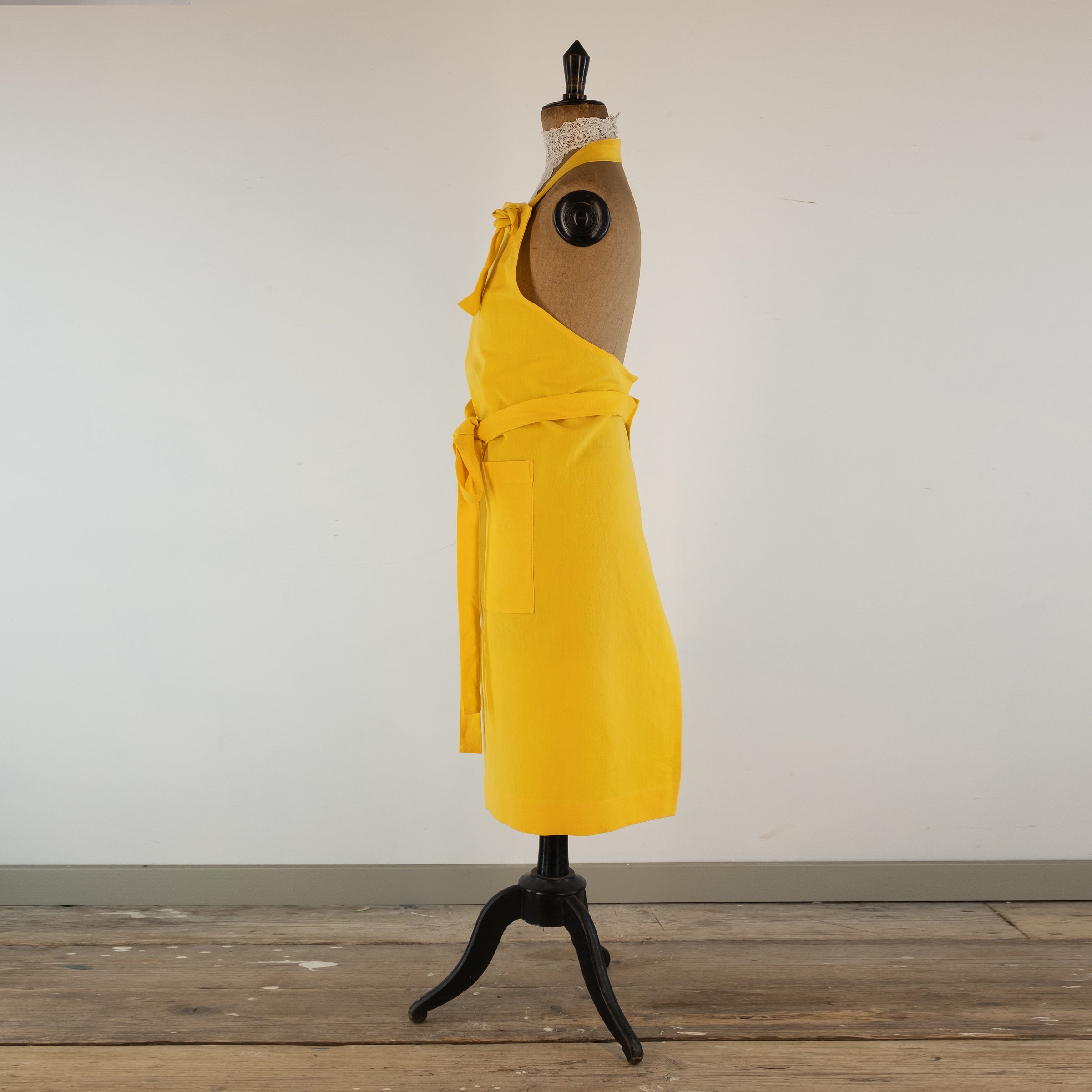 Large Yellow cook's apron, dyed vintage French linen