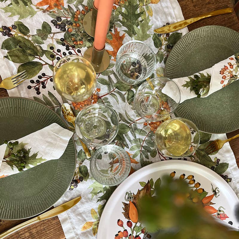 Linen Table Runner - Autumn Foliage & Berries | 145cm