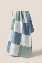 Farmyard Patchwork Baby Quilt - Blue / green