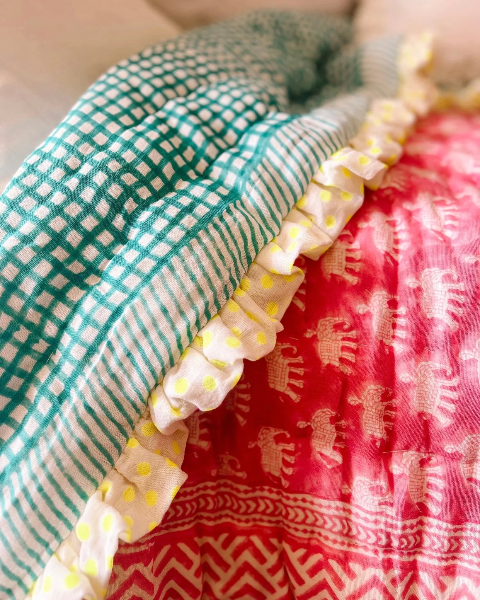 BABY ESTHA REVERSIBLE BLOCK PRINT BABY QUILT | PINK