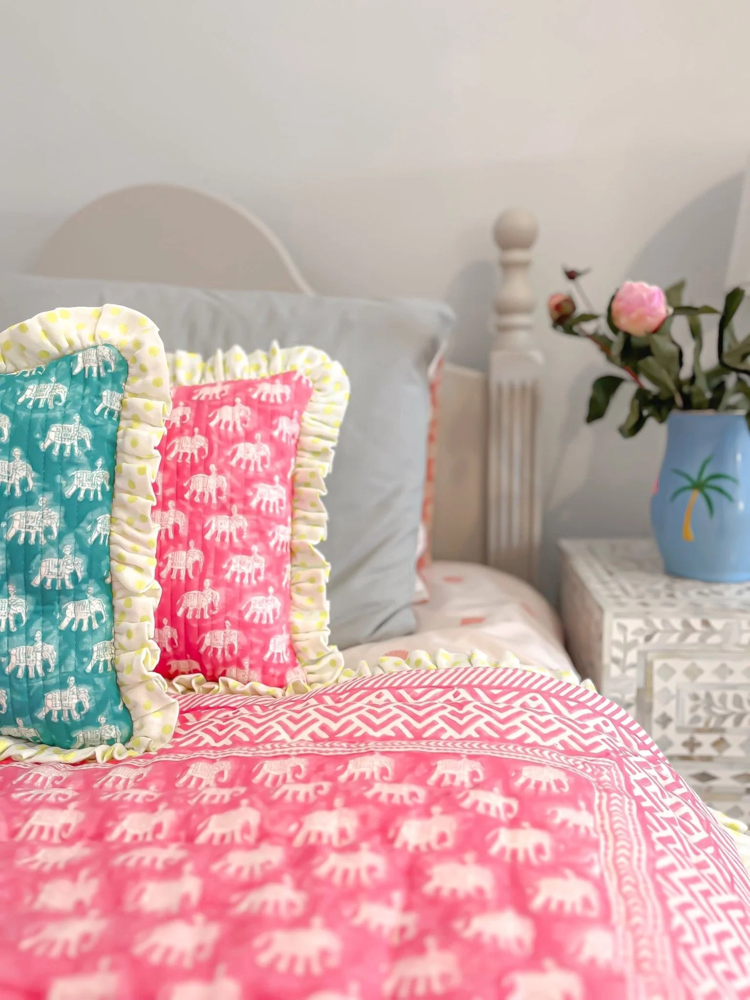 BABY ESTHA REVERSIBLE BLOCK PRINT BABY QUILT | PINK