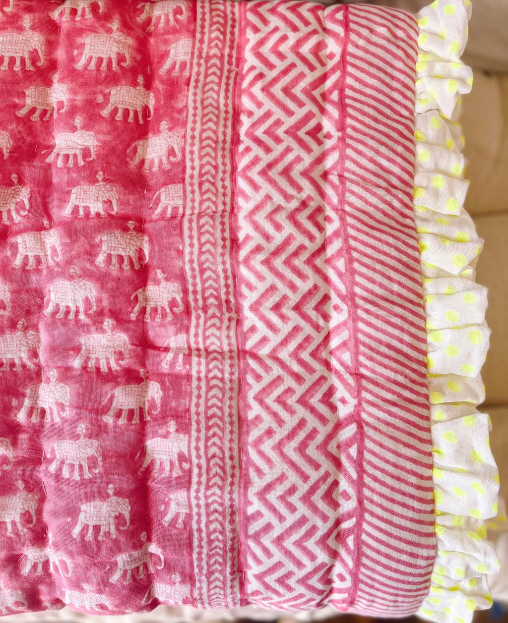 BABY ESTHA REVERSIBLE BLOCK PRINT BABY QUILT | PINK