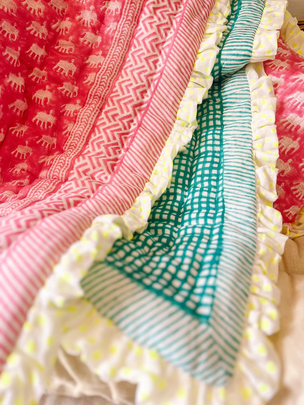 BABY ESTHA REVERSIBLE BLOCK PRINT BABY QUILT | PINK